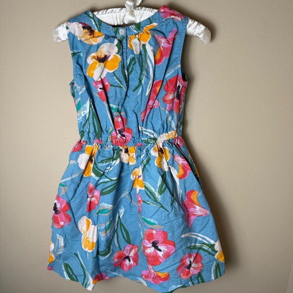 Tea Collection Linen Blend Sleeveless Dress Girls 12 Blue Floral Twirl Skirt - Picture 2 of 9